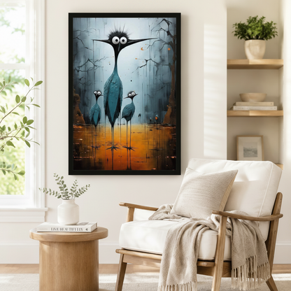 Surreal Dark Heron Family Canvas Wall Art