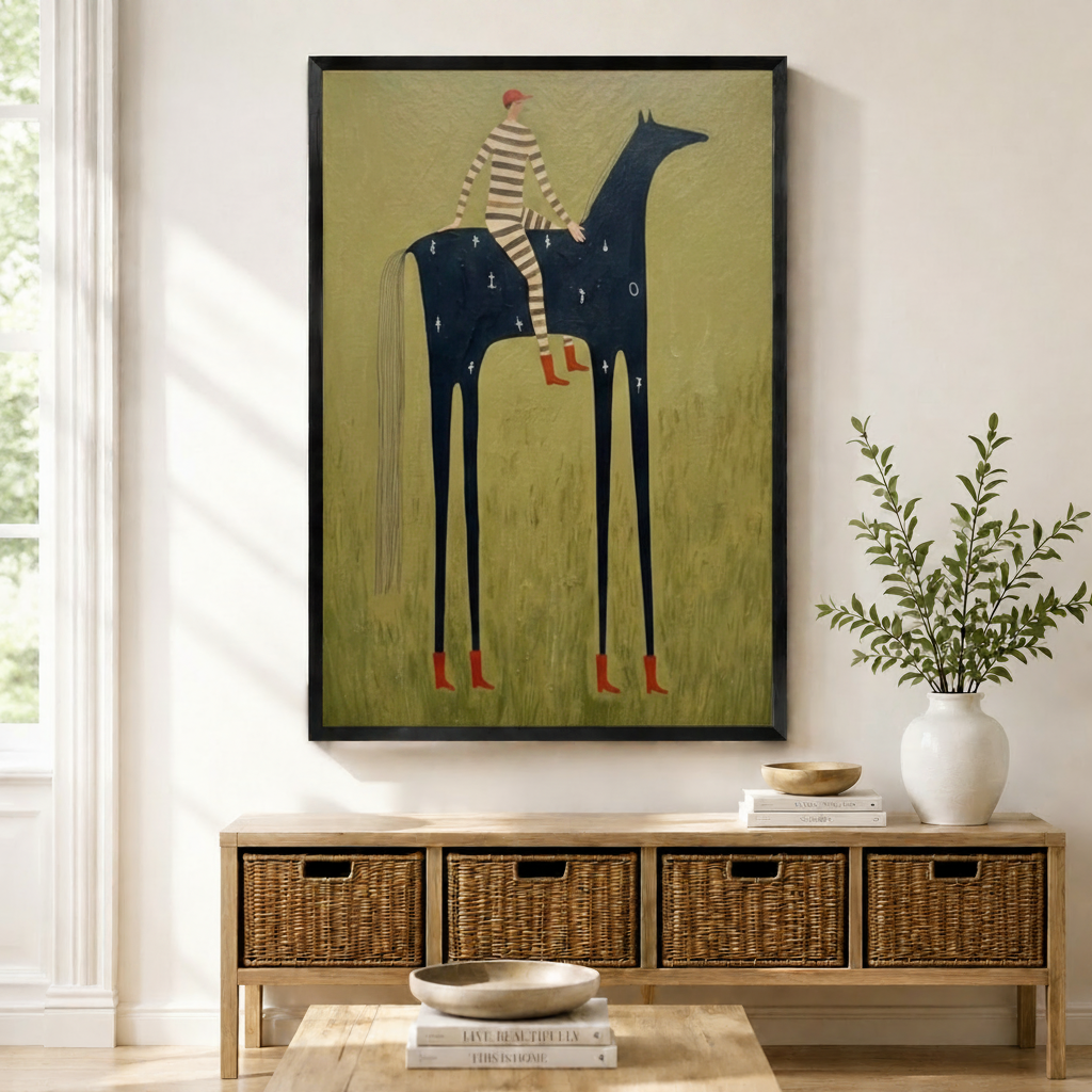 Folk Art Rider Horse Whimsical Canvas Wall Art