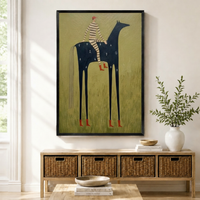 Folk Art Rider Horse Whimsical Canvas Wall Art
