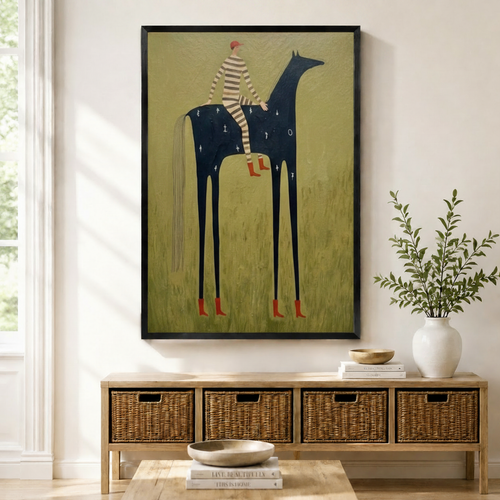 Folk Art Rider Horse Whimsical Canvas Wall Art
