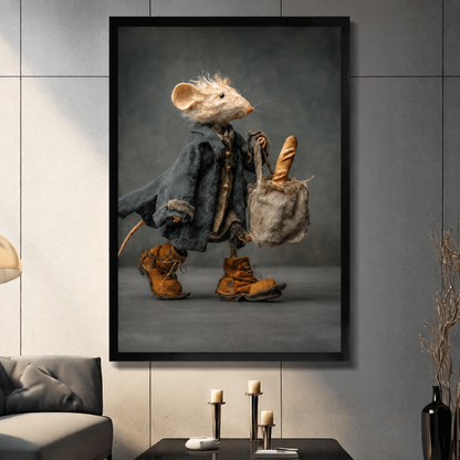 Dapper Mouse with Baguette Fantasy Canvas Wall Art