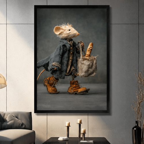 Dapper Mouse with Baguette Fantasy Canvas Wall Art