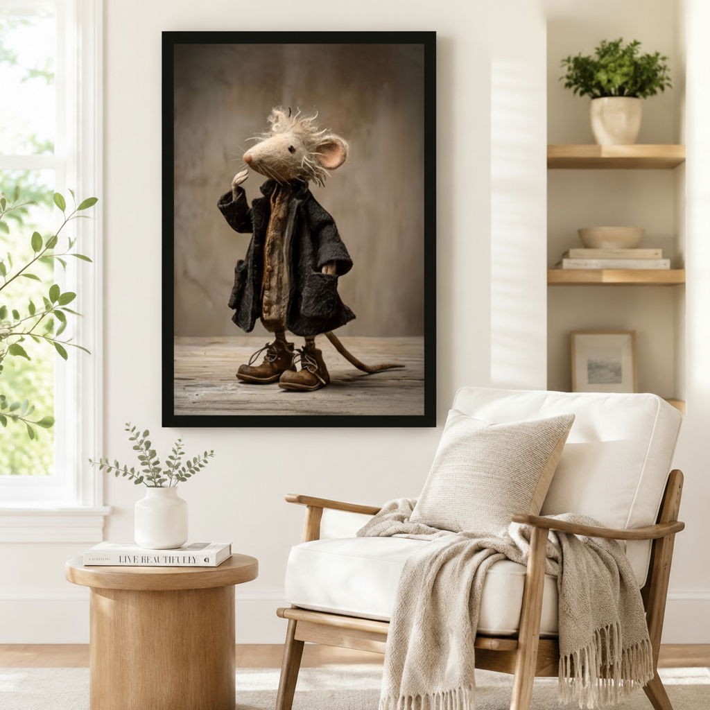 Whimsical Mouse Scholar Vintage Framed Canvas Art