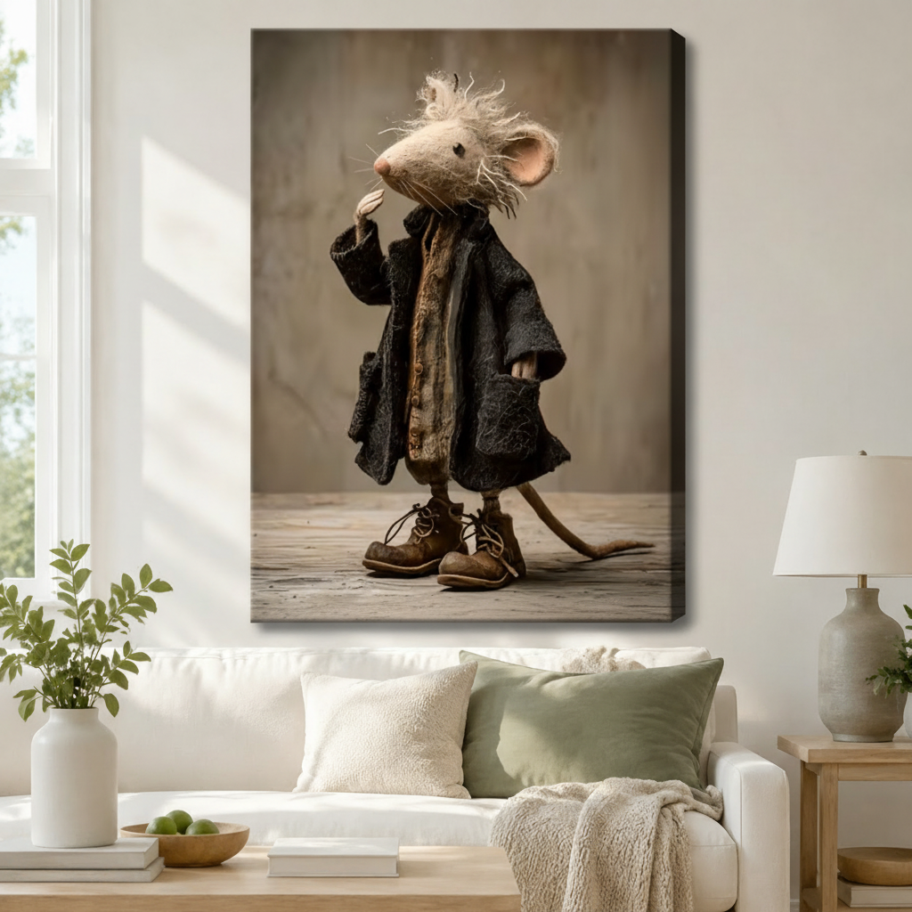 Whimsical Mouse Scholar Vintage Framed Canvas Art