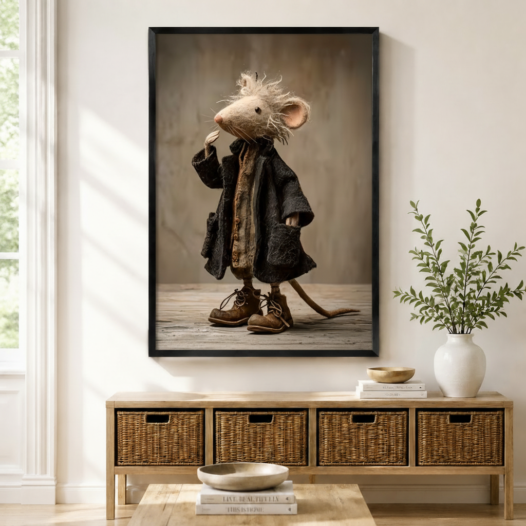 Whimsical Mouse Scholar Vintage Framed Canvas Art