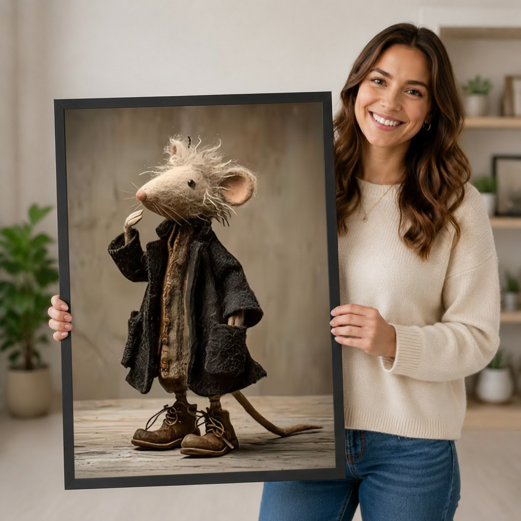 Whimsical Mouse Scholar Vintage Framed Canvas Art
