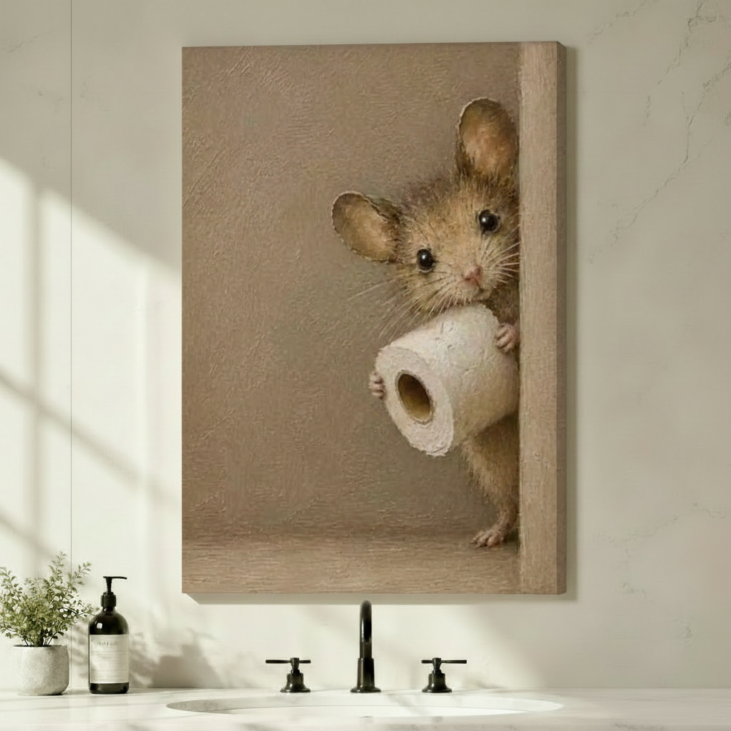 Funny Mouse Toilet Paper Roll Canvas Art Wall Art