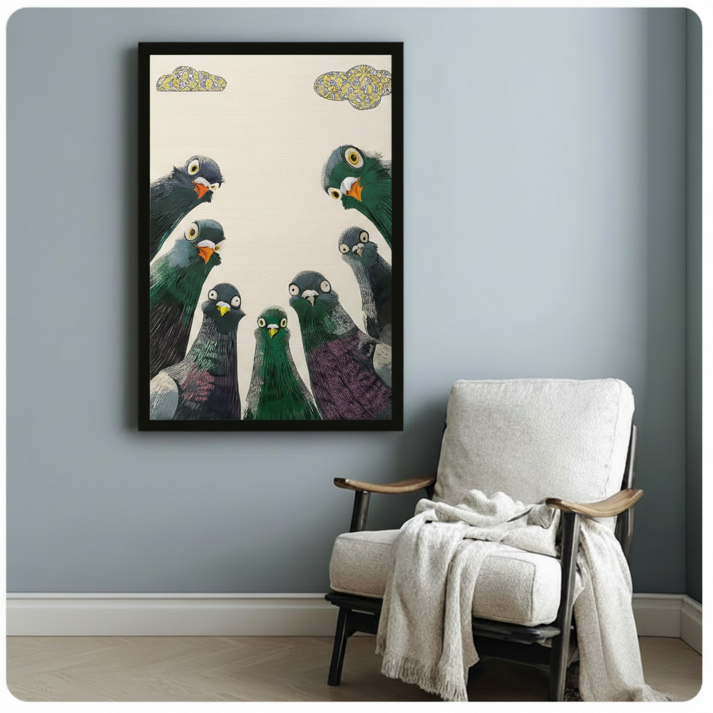 Curious Pigeons Flock Funny Canvas Wall Art