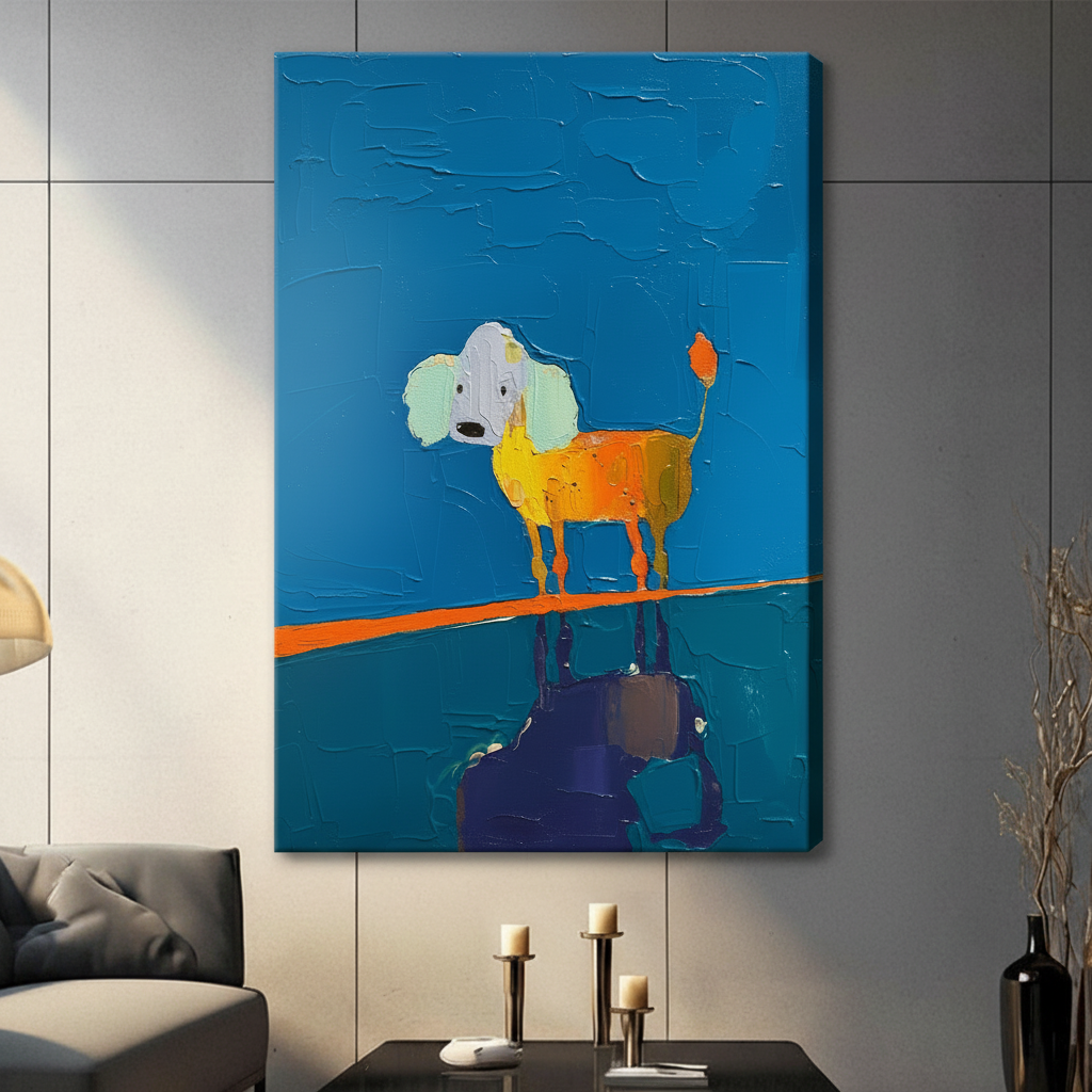 Whimsical Poodle Reflection Blue Canvas Art Wall Art