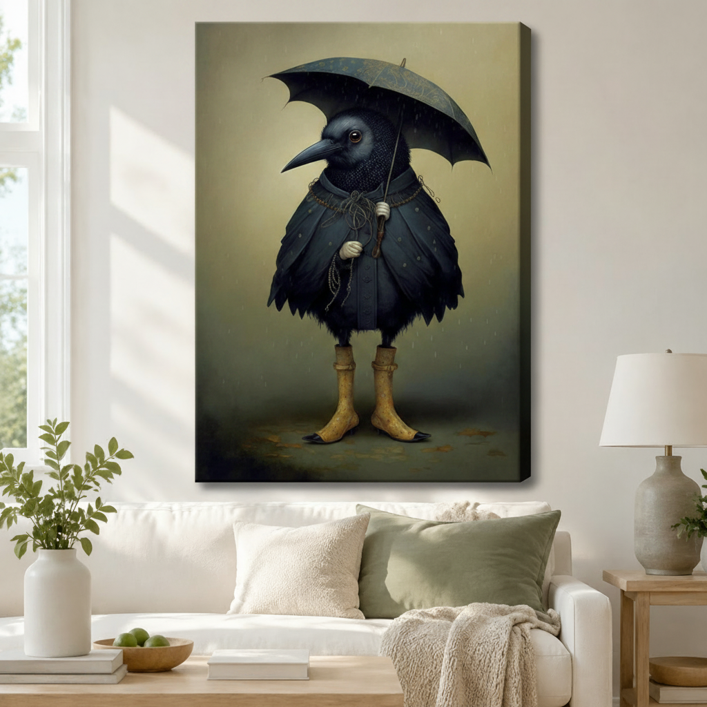Gothic Crow Umbrella Whimsical Canvas Wall Art