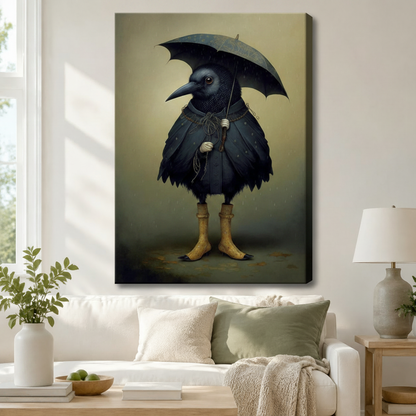Gothic Crow Umbrella Whimsical Canvas Wall Art
