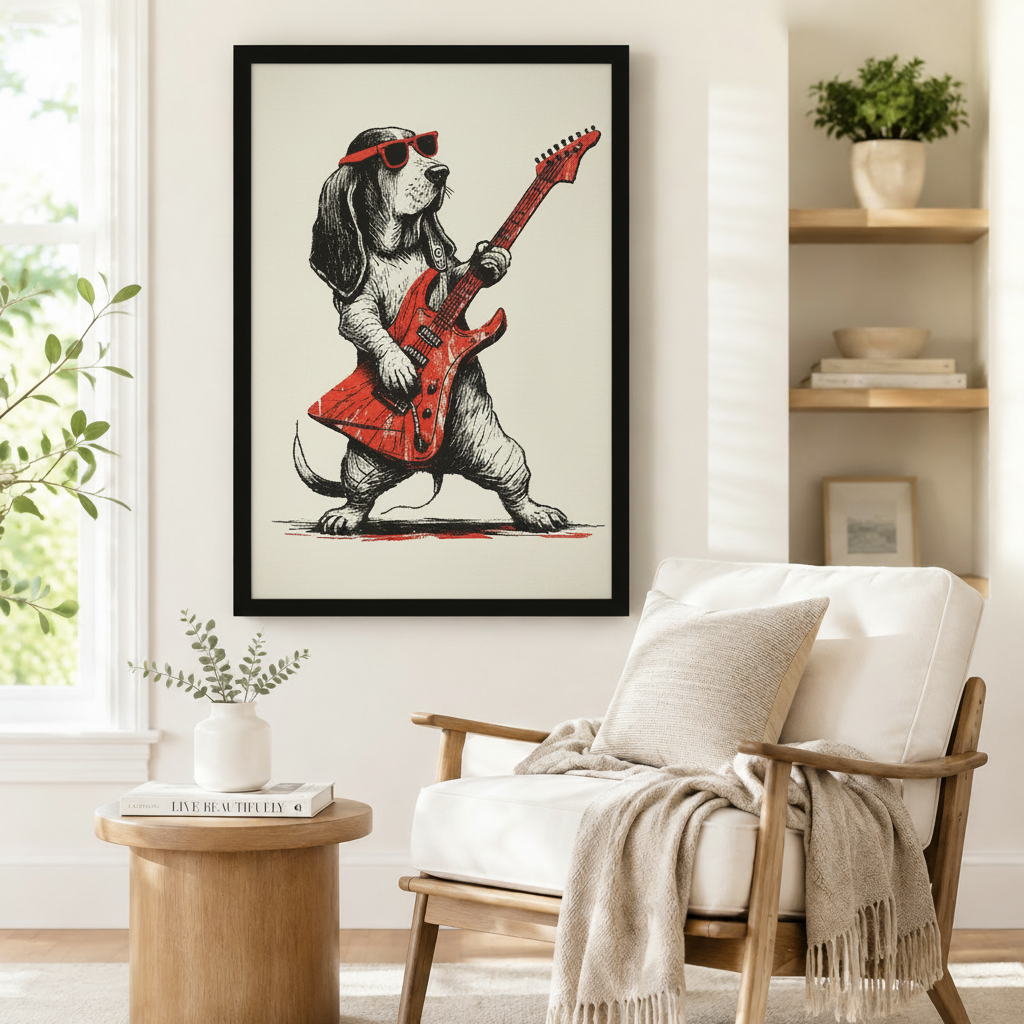 Rock Dog Guitar Basset Hound Canvas Wall Art