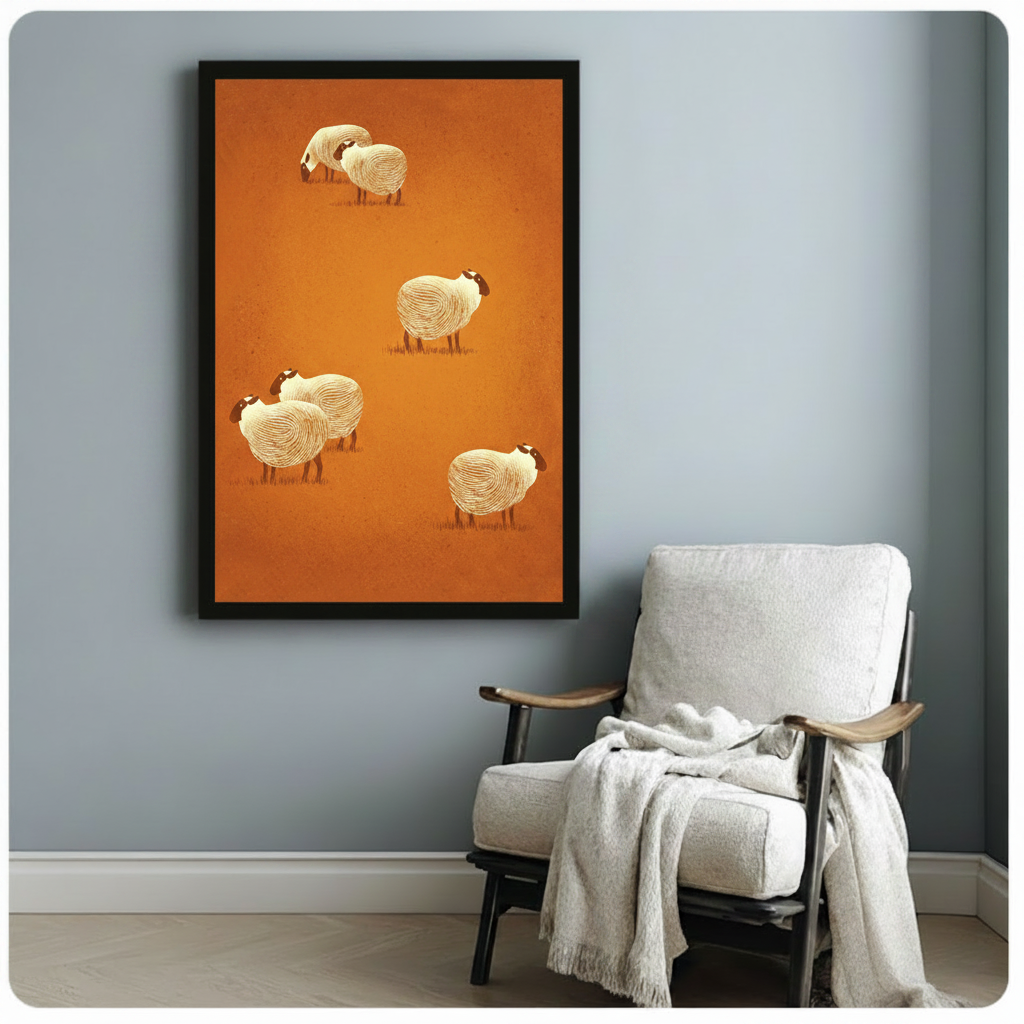 Whimsical Sheep Illustration Canvas Wall Art