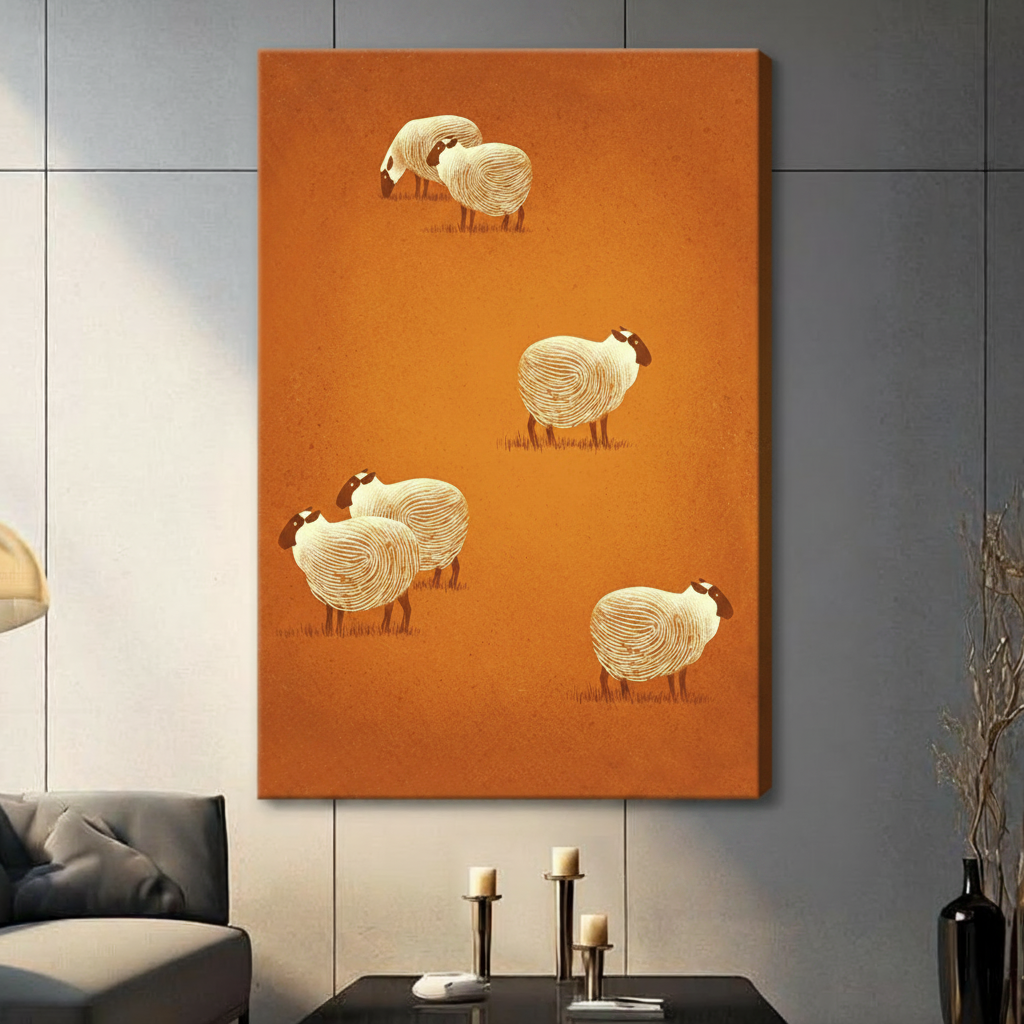 Whimsical Sheep Illustration Canvas Wall Art
