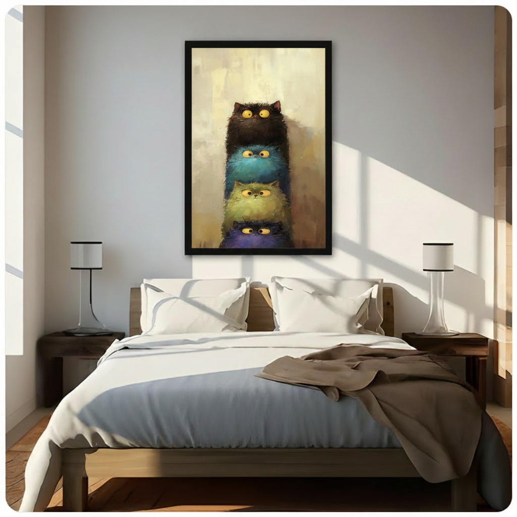Stacked Cats Whimsical Canvas Wall Art