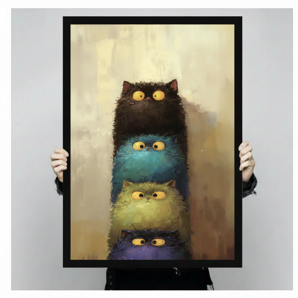 Stacked Cats Whimsical Canvas Wall Art