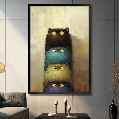 Stacked Cats Whimsical Canvas Wall Art