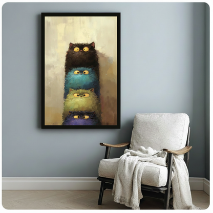 Stacked Cats Whimsical Canvas Wall Art