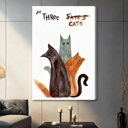 The Three Cats Funny Watercolor Canvas Art Wall Art
