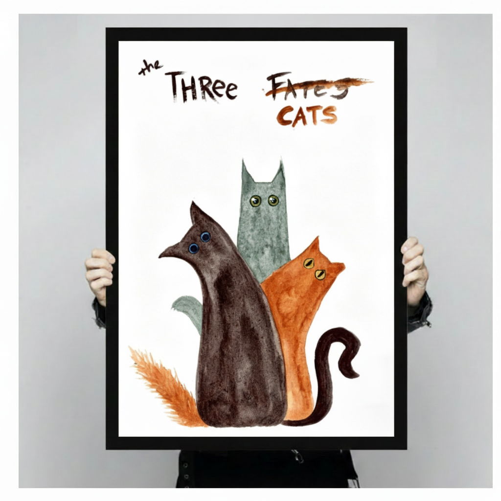 The Three Cats Funny Watercolor Canvas Art Wall Art