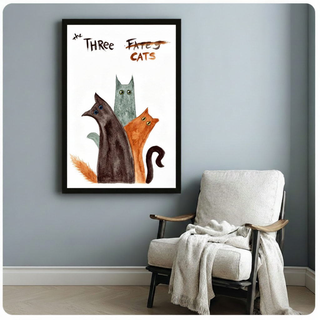 The Three Cats Funny Watercolor Canvas Art Wall Art