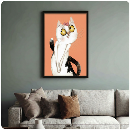 Sassy White Cat Bow Whimsical Canvas Wall Art