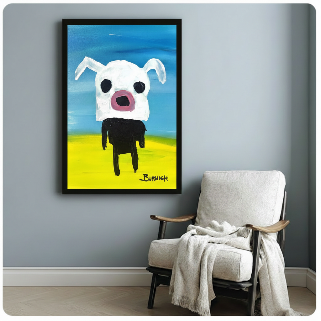 Burnich White Dog Outsider Art Canvas Print Wall Art
