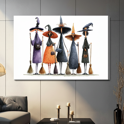 Whimsical Witch Squad Watercolor Canvas Wall Art