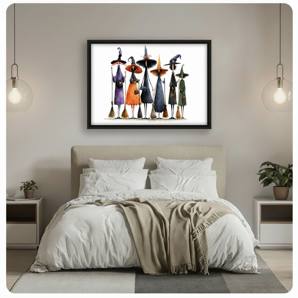 Whimsical Witch Squad Watercolor Canvas Wall Art