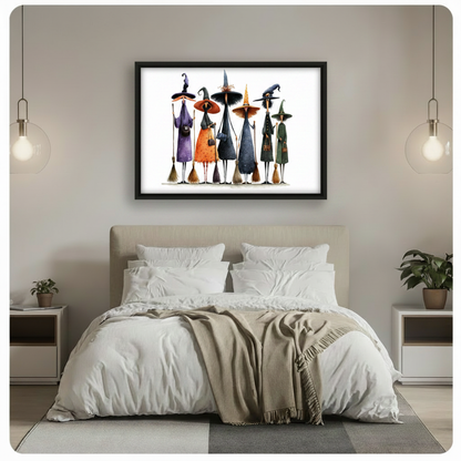 Whimsical Witch Squad Watercolor Canvas Wall Art