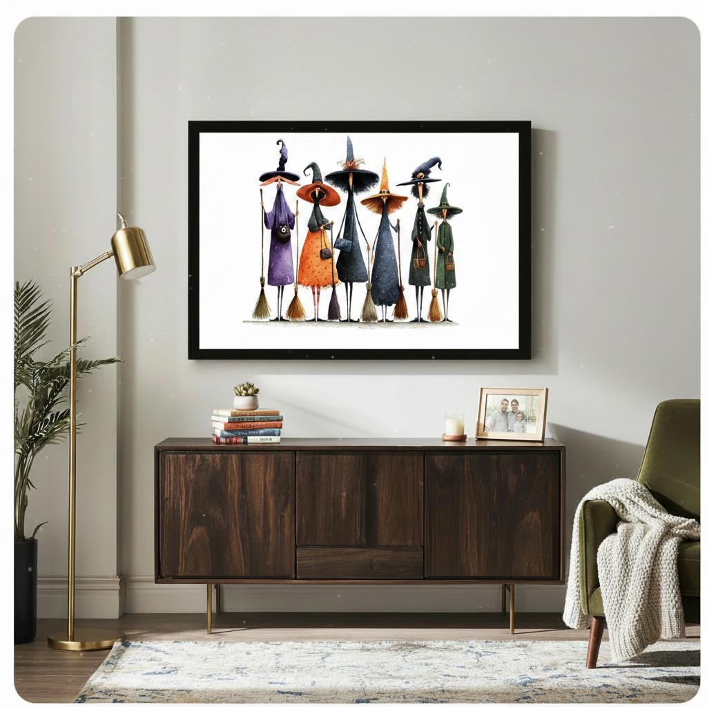 Whimsical Witch Squad Watercolor Canvas Wall Art