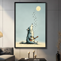 Howling Wolf Banjo Moon Whimsical Canvas Art Wall Art