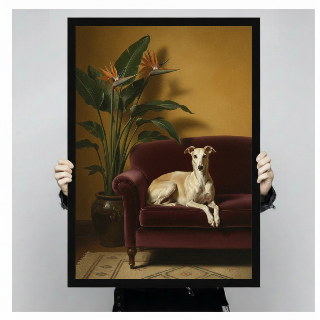 Greyhound on Velvet Sofa Classical Oil Canvas Art