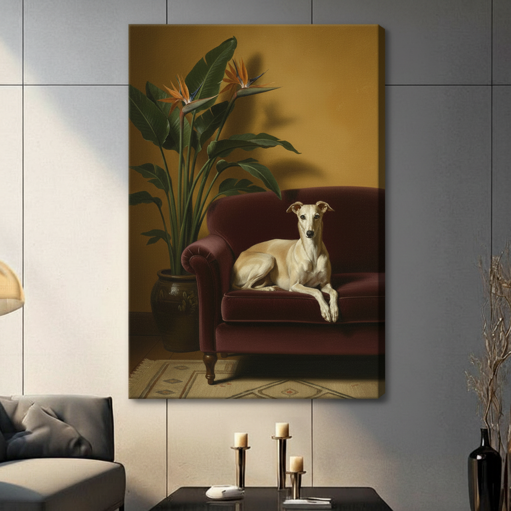 Greyhound on Velvet Sofa Classical Oil Canvas Art