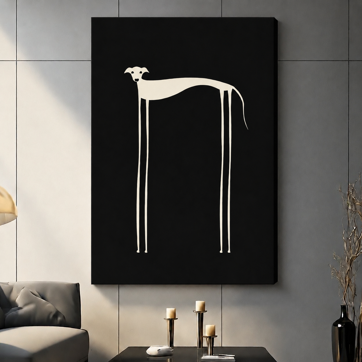 Minimalist Greyhound Wall Art Black Canvas Print