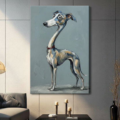 Funny Whippet Dog Portrait Framed Canvas Wall Art