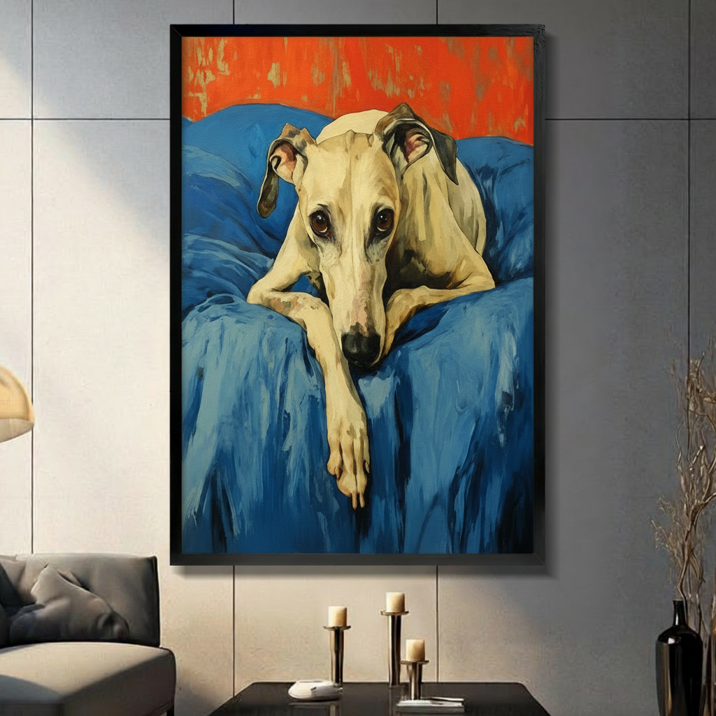 Greyhound Blue Sofa Oil Painting Canvas Art Wall Art