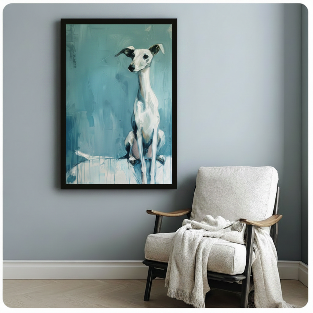 Whippet Dog Teal Portrait Canvas Art Wall Art