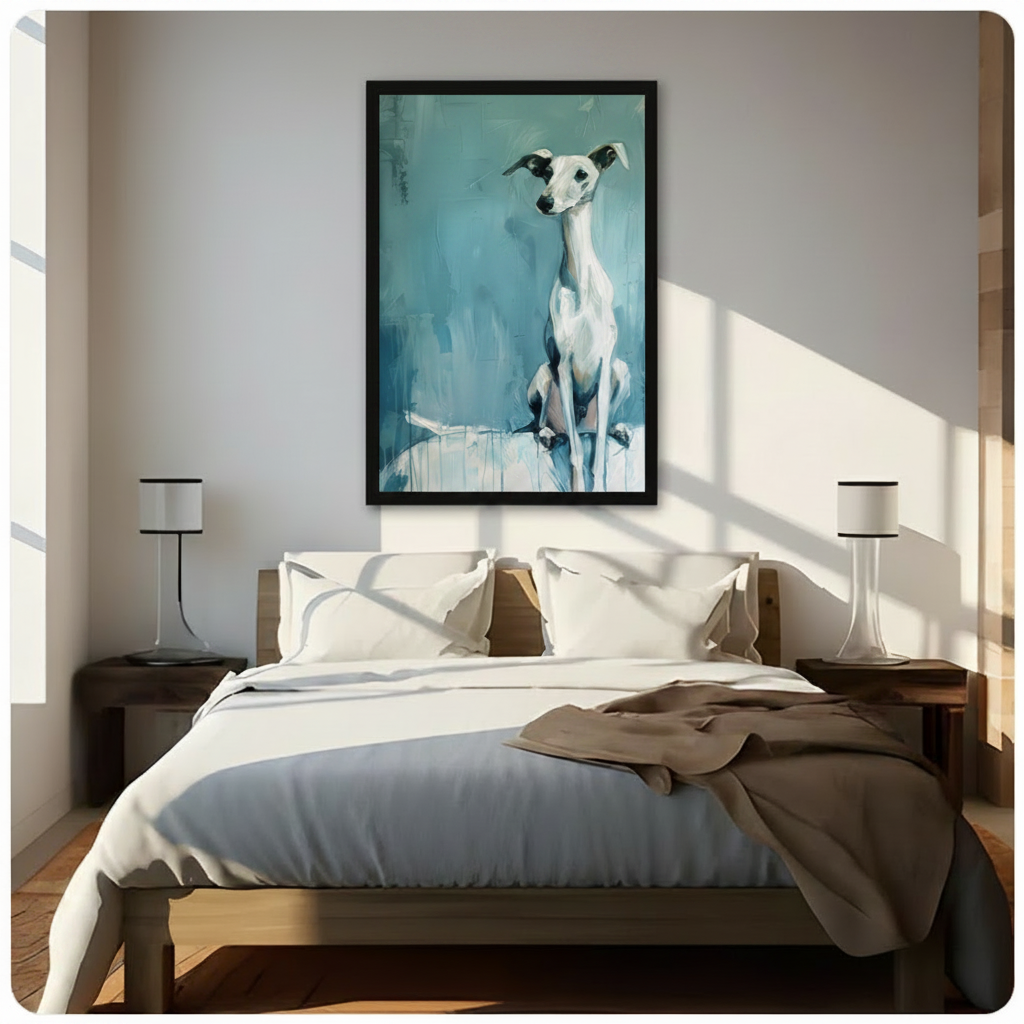 Whippet Dog Teal Portrait Canvas Art Wall Art