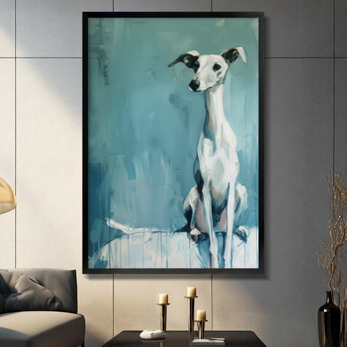 Whippet Dog Teal Portrait Canvas Art Wall Art