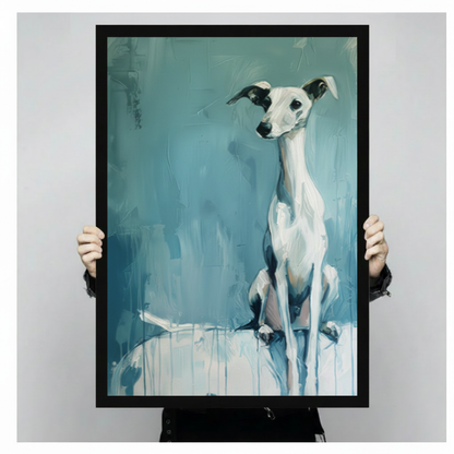 Whippet Dog Teal Portrait Canvas Art Wall Art