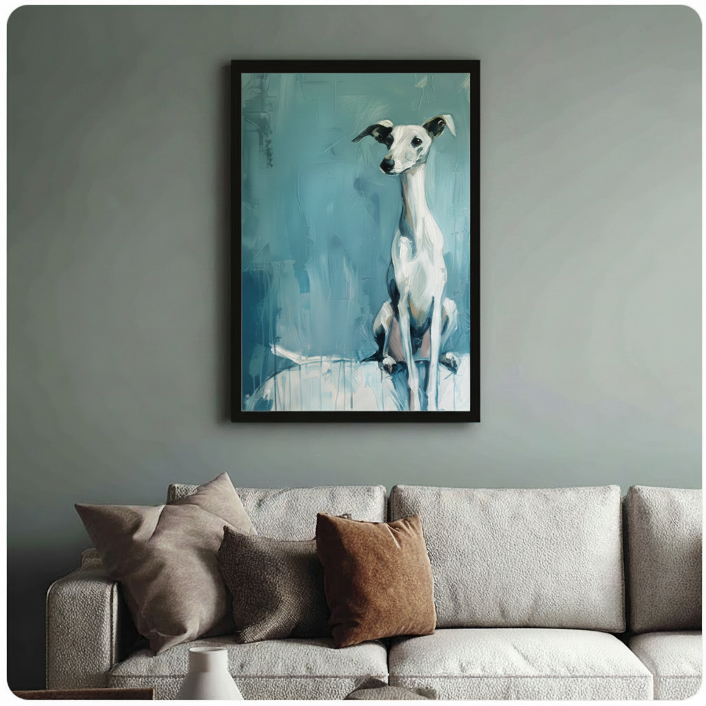 Whippet Dog Teal Portrait Canvas Art Wall Art