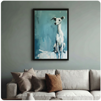 Whippet Dog Teal Portrait Canvas Art Wall Art
