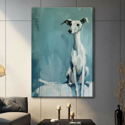 Whippet Dog Teal Portrait Canvas Art Wall Art
