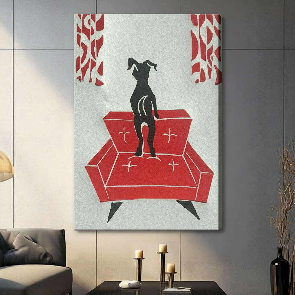 Greyhound Red Sofa Mid-Century Canvas Art Wall Art
