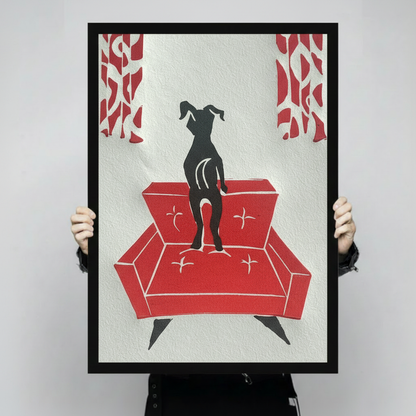 Greyhound Red Sofa Mid-Century Canvas Art Wall Art