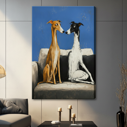 Two Greyhounds on Sofa Canvas Art Wall Art