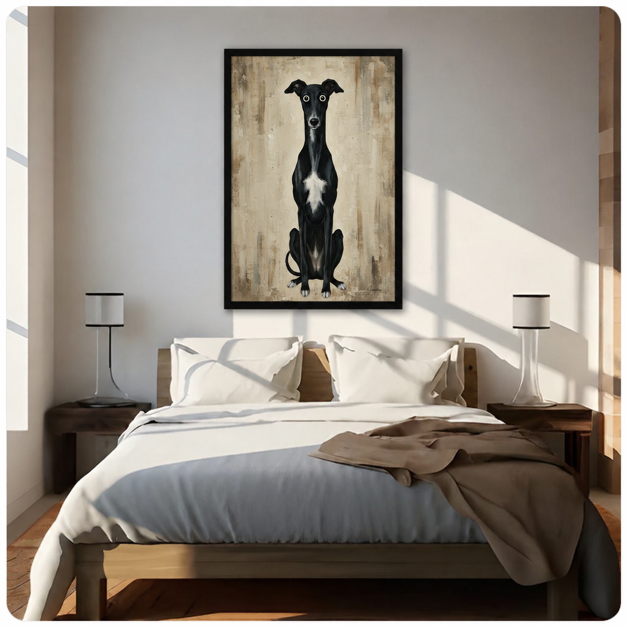 Black Greyhound Whimsical Dog Canvas Art Wall Art
