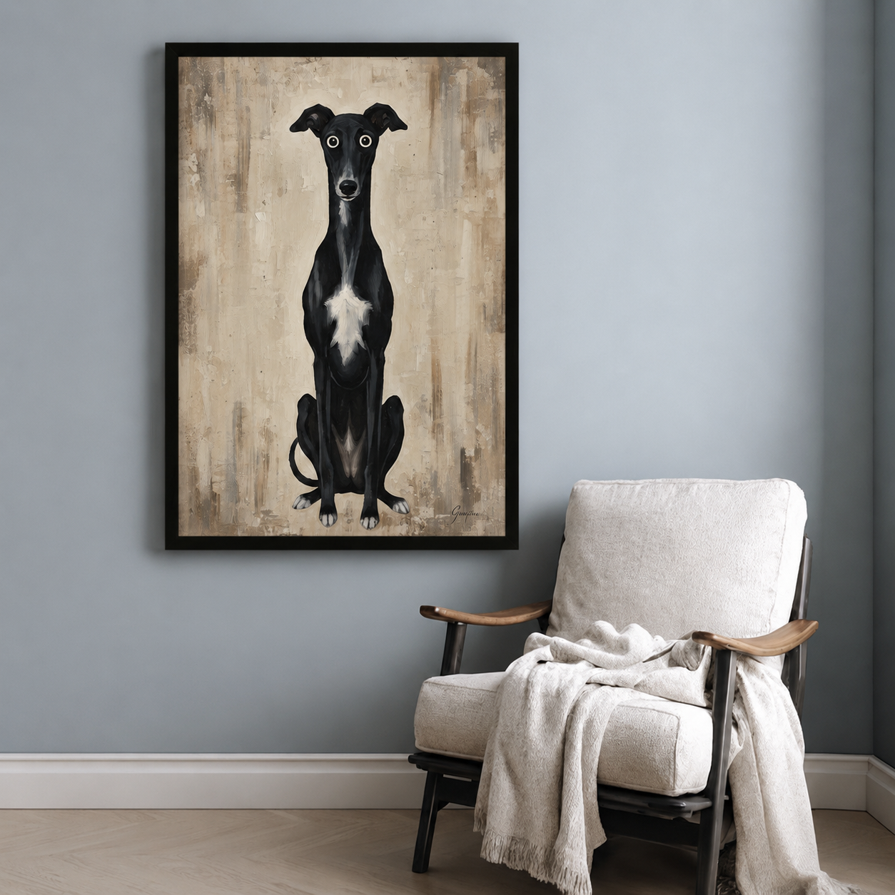 Black Greyhound Whimsical Dog Canvas Art Wall Art