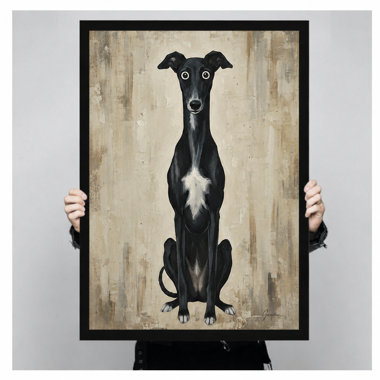Black Greyhound Whimsical Dog Canvas Art Wall Art